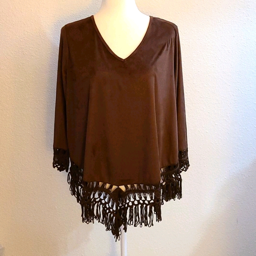 BOHO CHIC Faux Suede Fringed Top